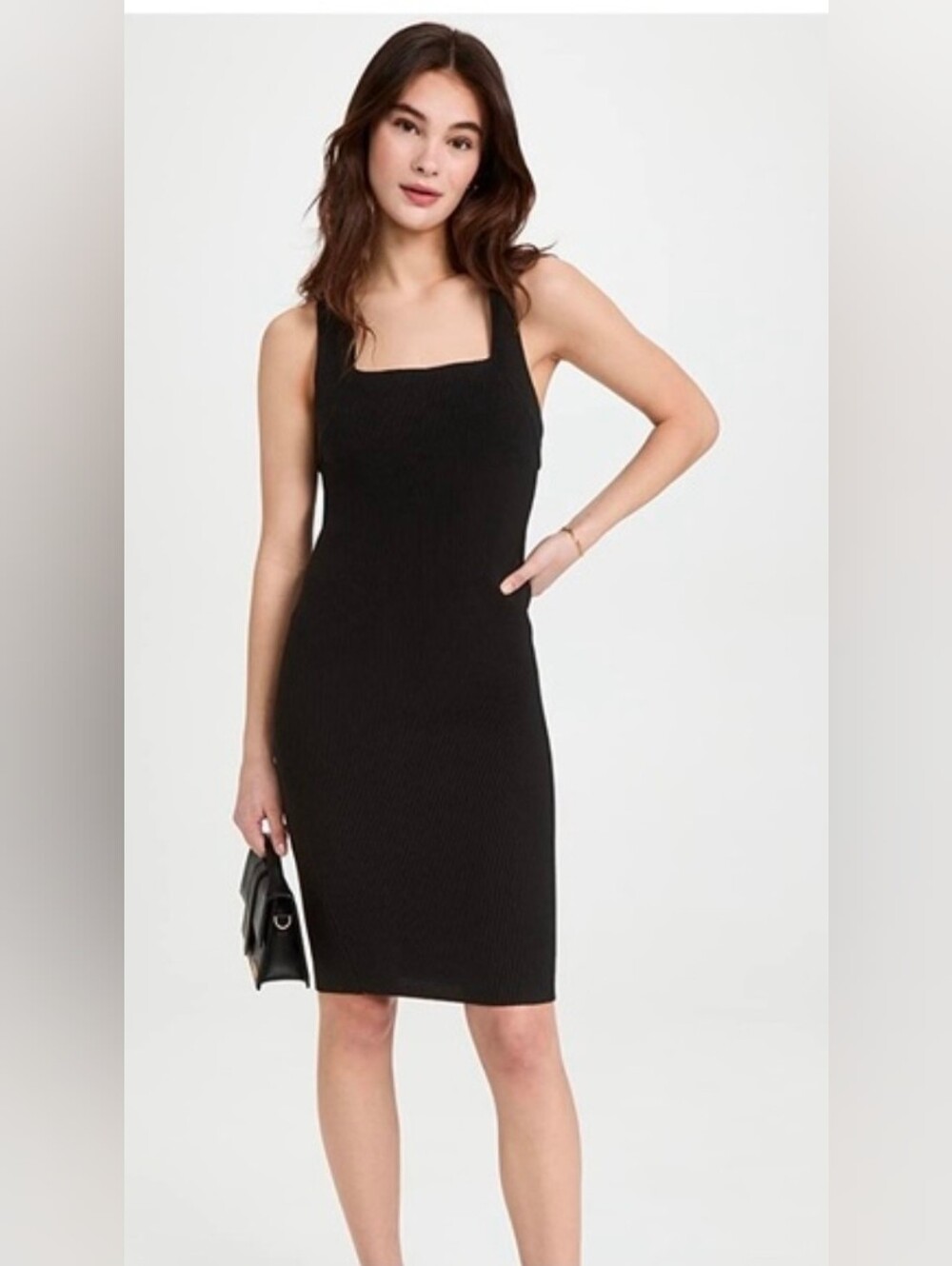 525 America Ottoman Ribbed Sweater Dress Black Midi Bodycon M